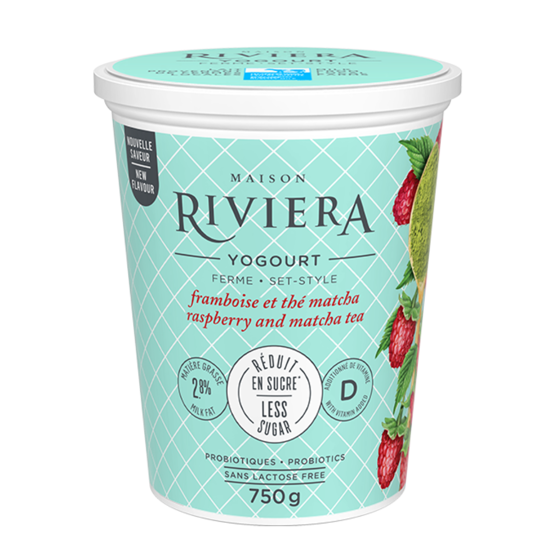 Firm raspberry and matcha tea yogurt - reduced sugar 